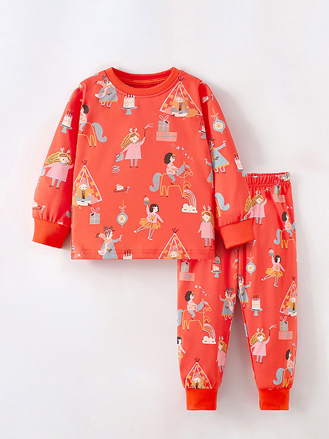 

LULU & SKY Girls Printed Sweatshirt & Trousers Night suits, Orange