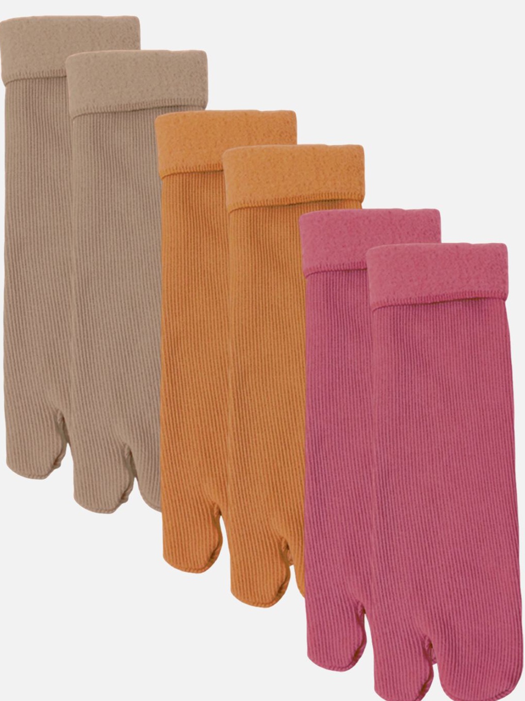 

FIMS Women Pack Of 3 Striped Calf Length Thumb Socks, Maroon