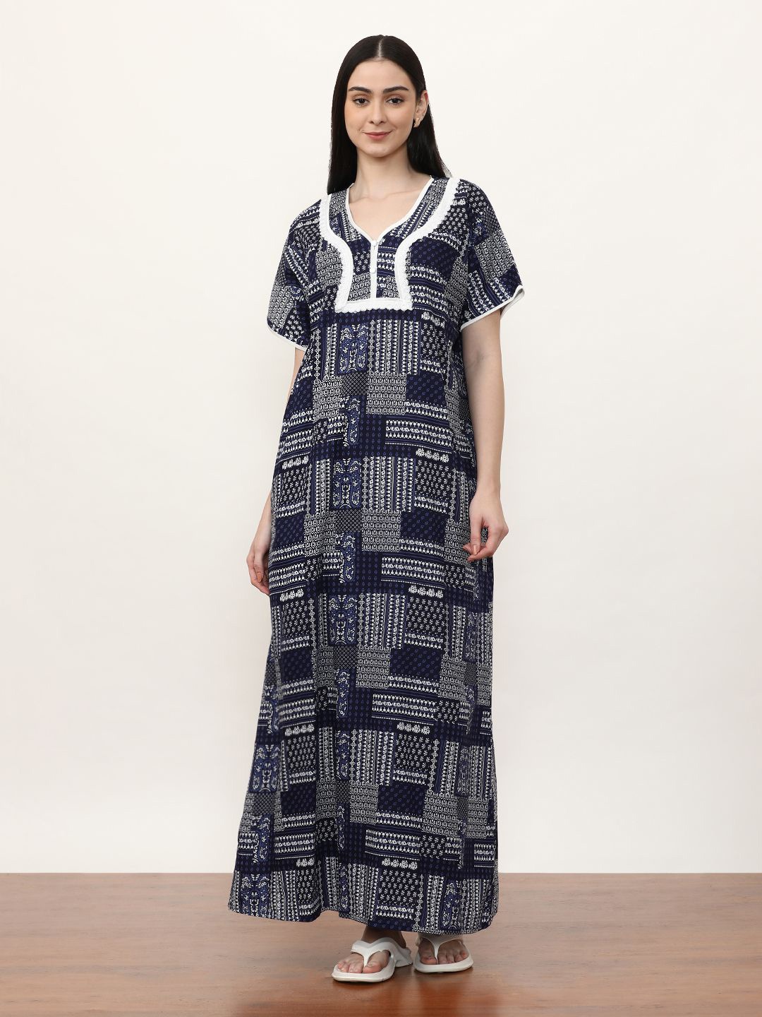 

Jaipur Kurti Printed Maxi Nightdress, Navy blue