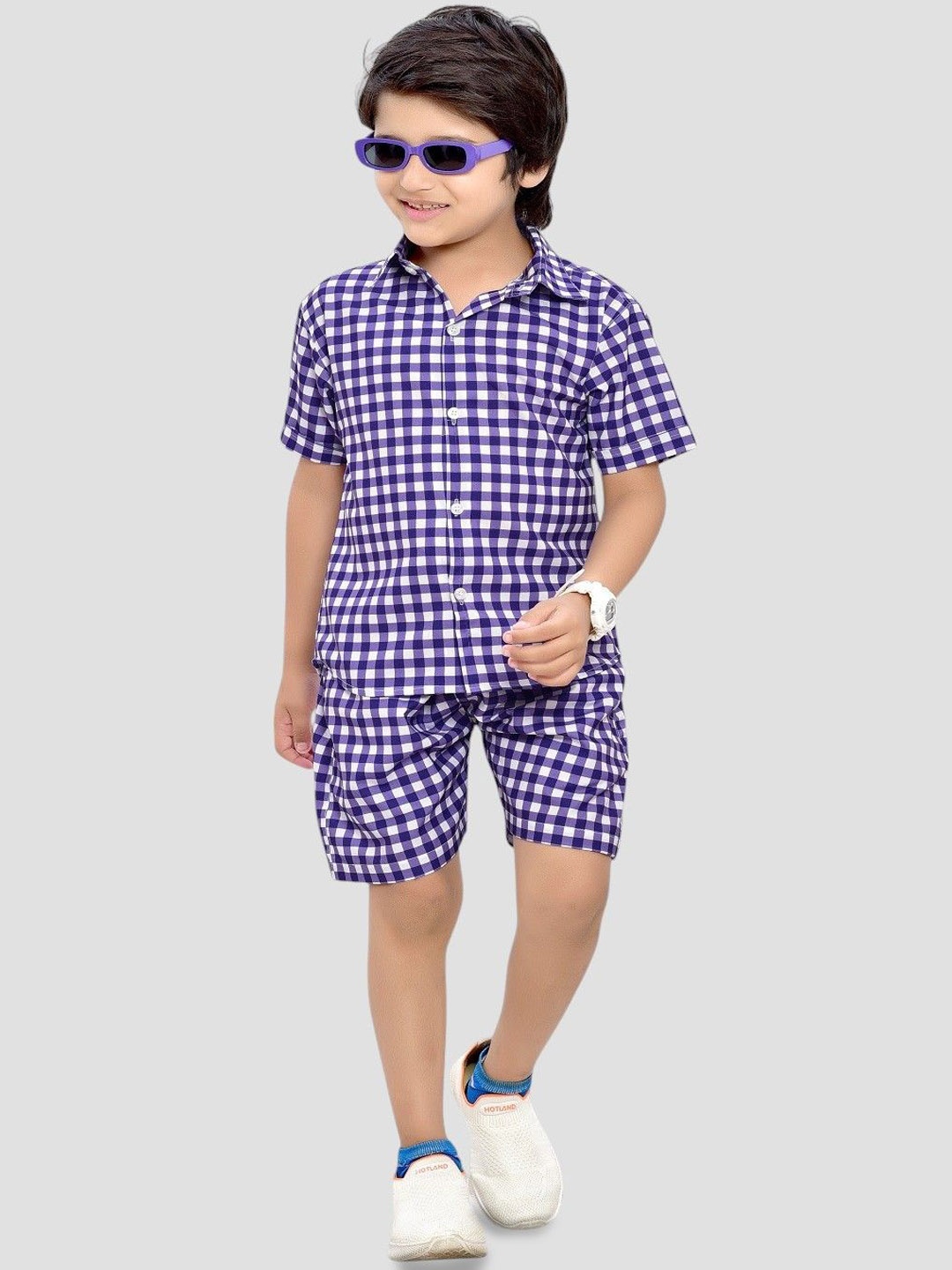 

BAESD Boys Checked Pure Cotton Clothing Set, Purple