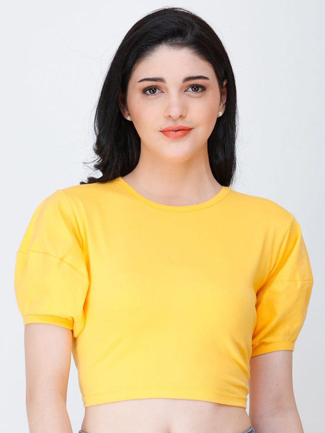

SCORPIUS Puff Sleeve Crop Top, Yellow