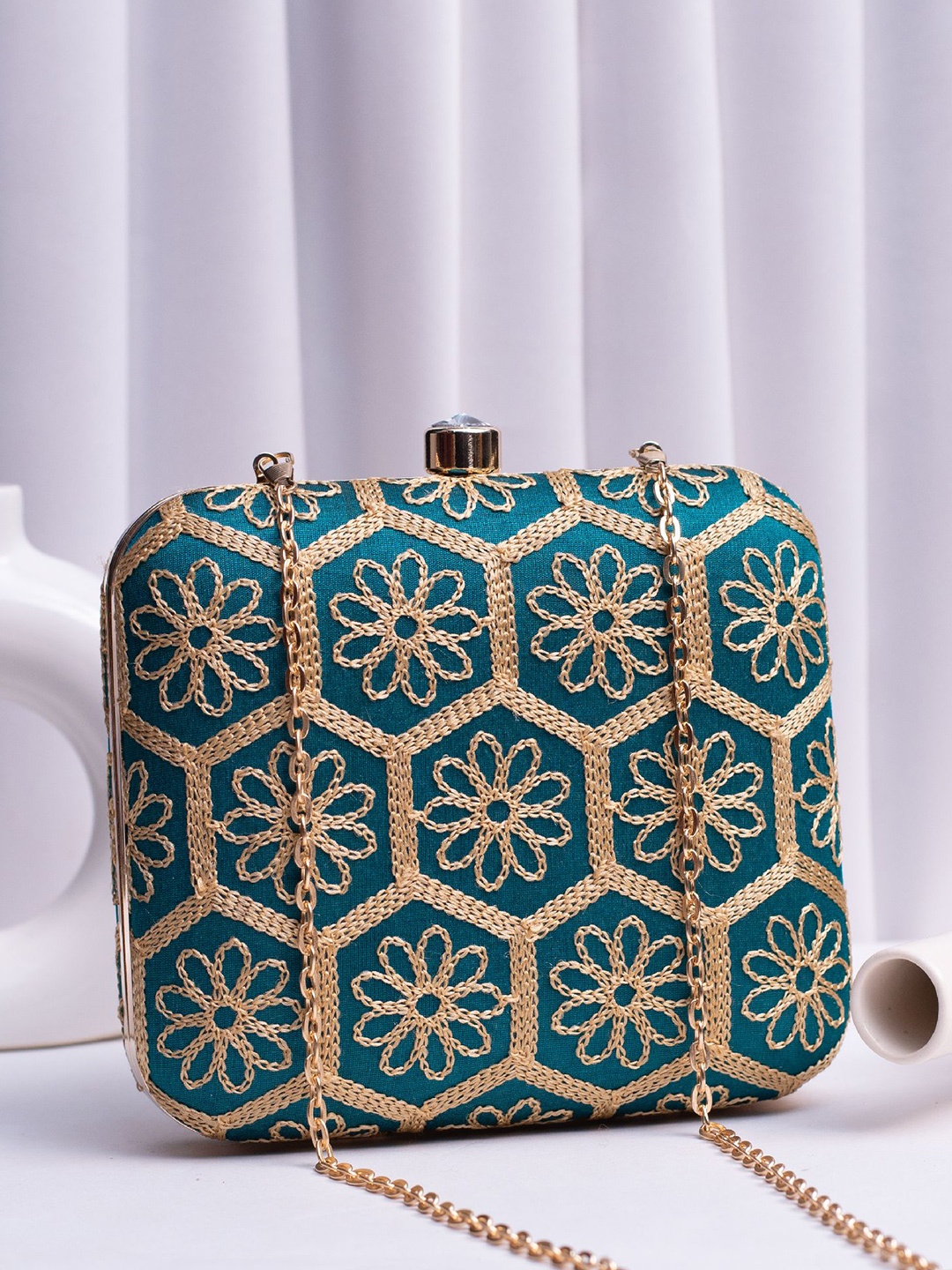 

ARTKLIM Embroidered Box Clutch, Turquoise blue