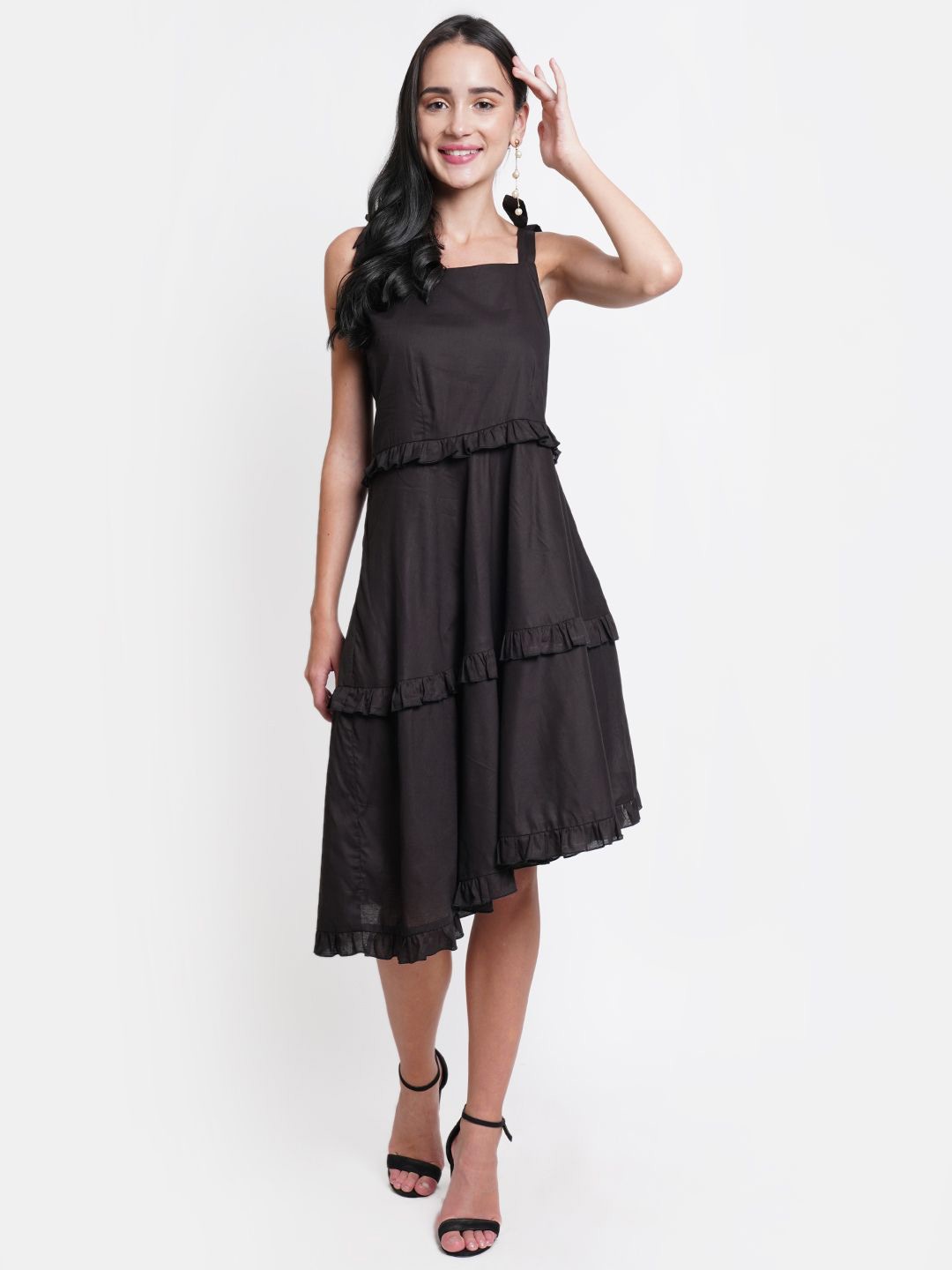 

DODO & MOA Georgette Fit & Flare Midi Dress, Black