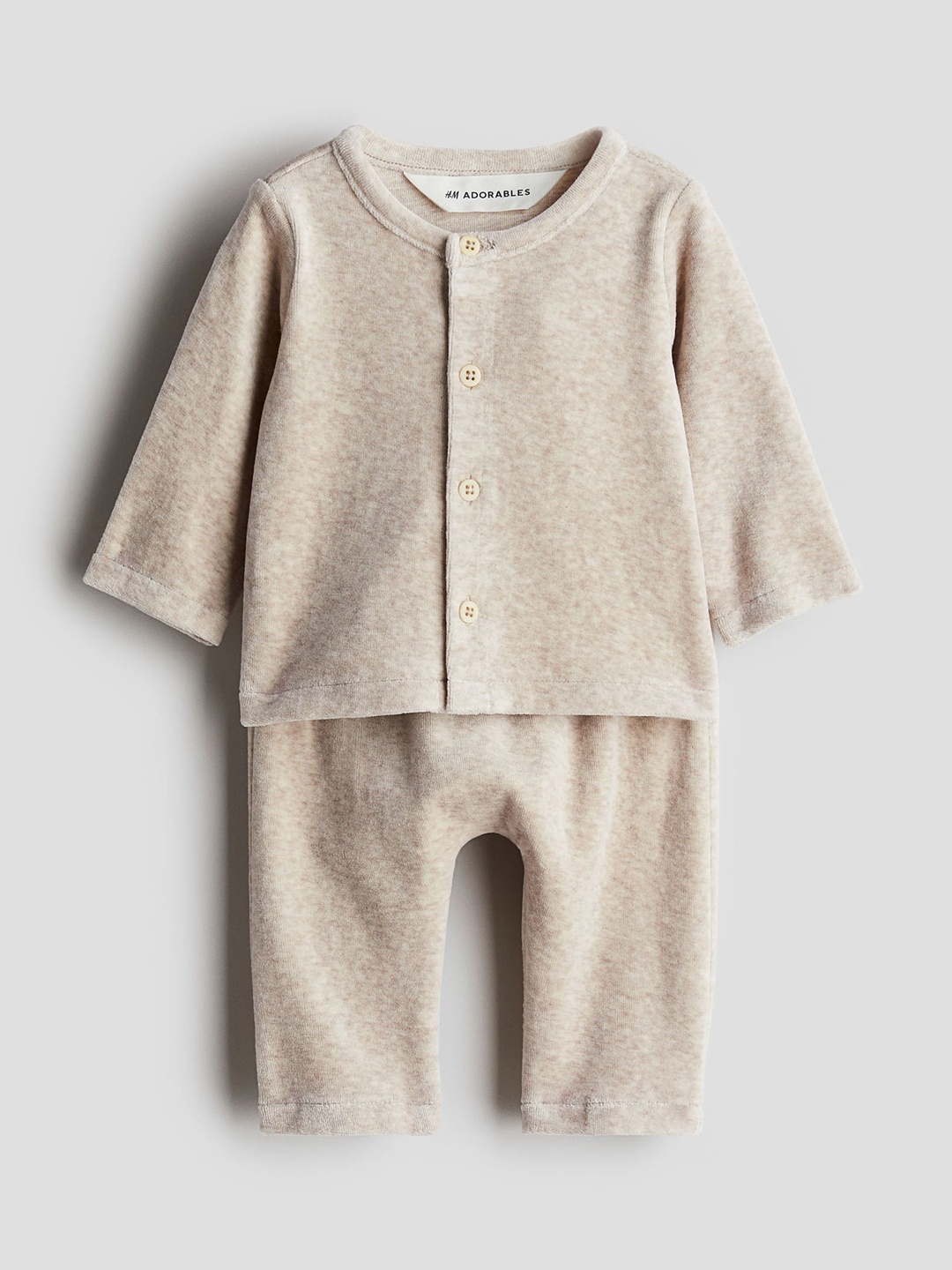 

H&M Boys 2-Piece Pure Cotton Velour Set, Beige