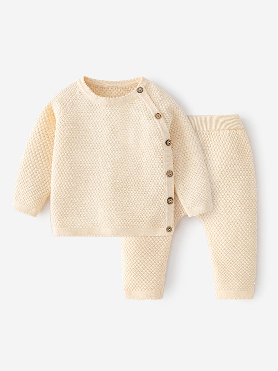 

LULU & SKY Girls Pure Cotton Sweatshirt & Joggers Night Suit, Beige