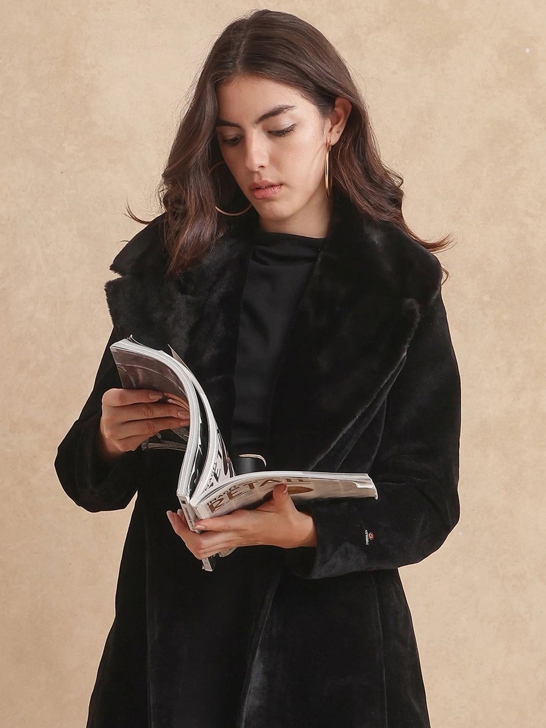 

RAREISM Women Cotton Longline Tailored Jacket, Black