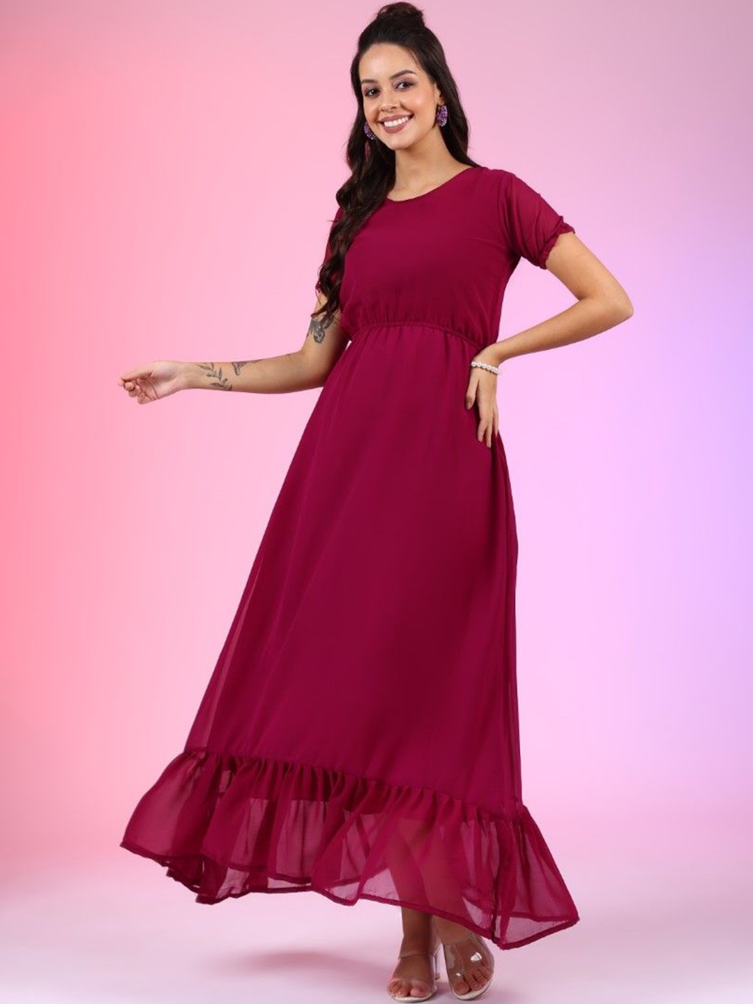 

Femvy Georgette Fit & Flare Maxi Dress, Magenta