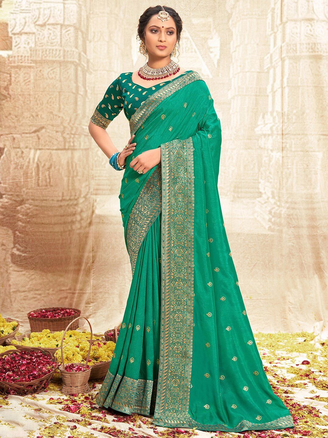 

A.V.M Prints Woven Design Zari Pure Silk Saree, Green