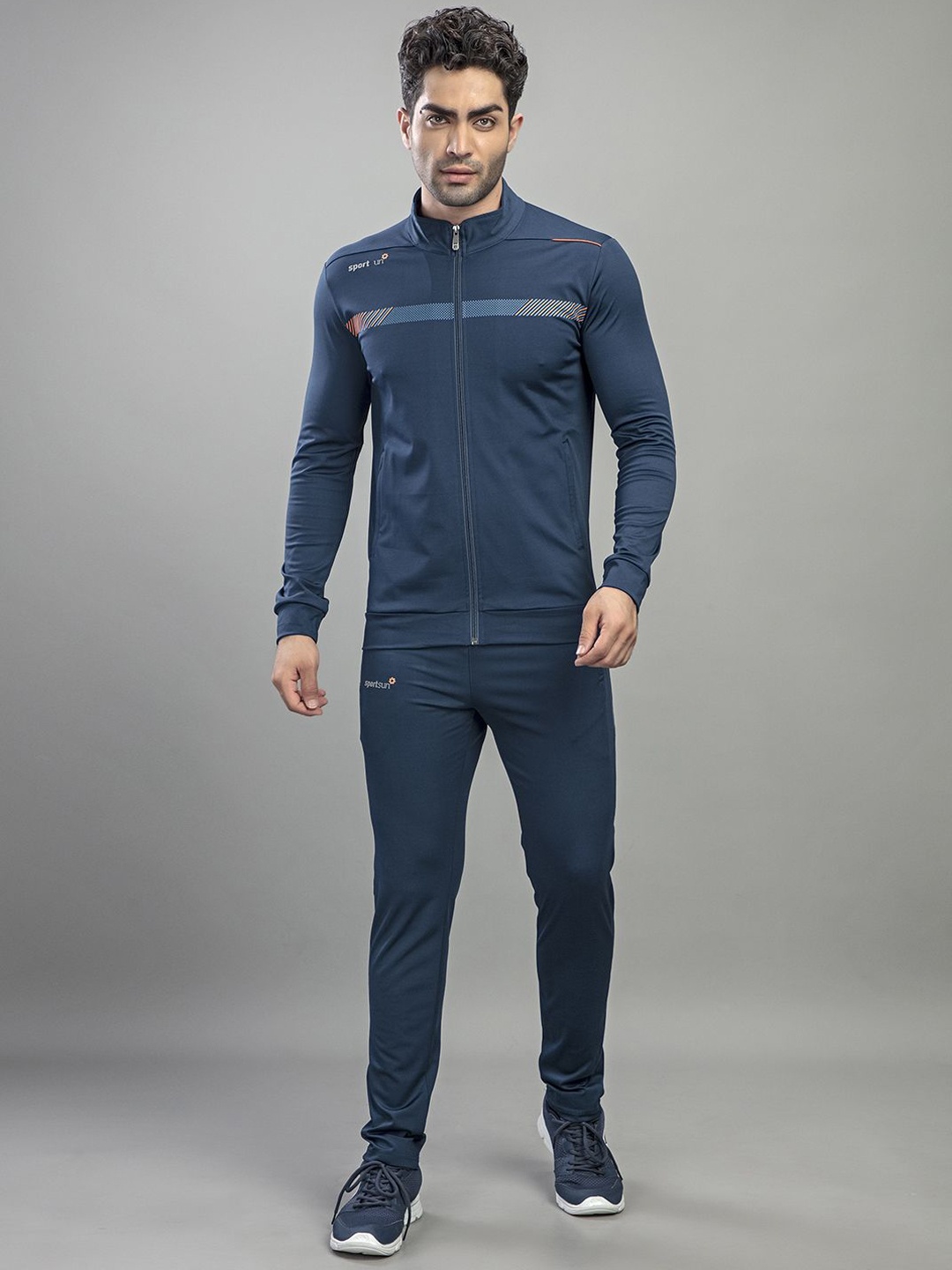 

SPORT SUN Men Mock Collar Sweatshirt & Trackpants Tracksuit, Blue