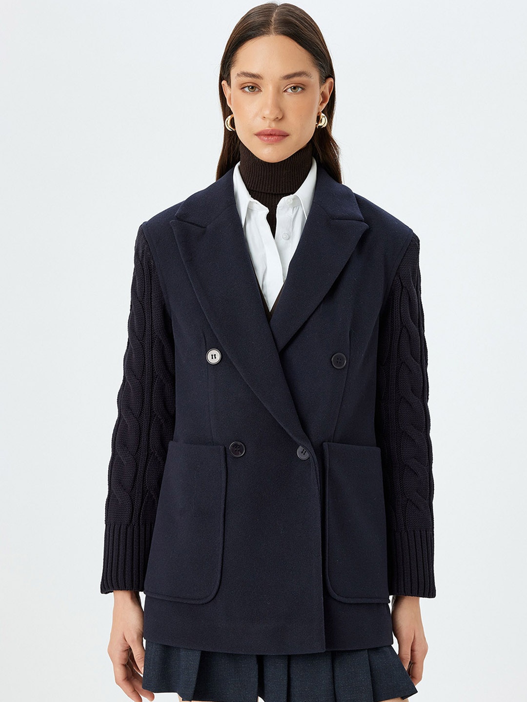 

Koton Single-Breasted Overcoat, Navy blue