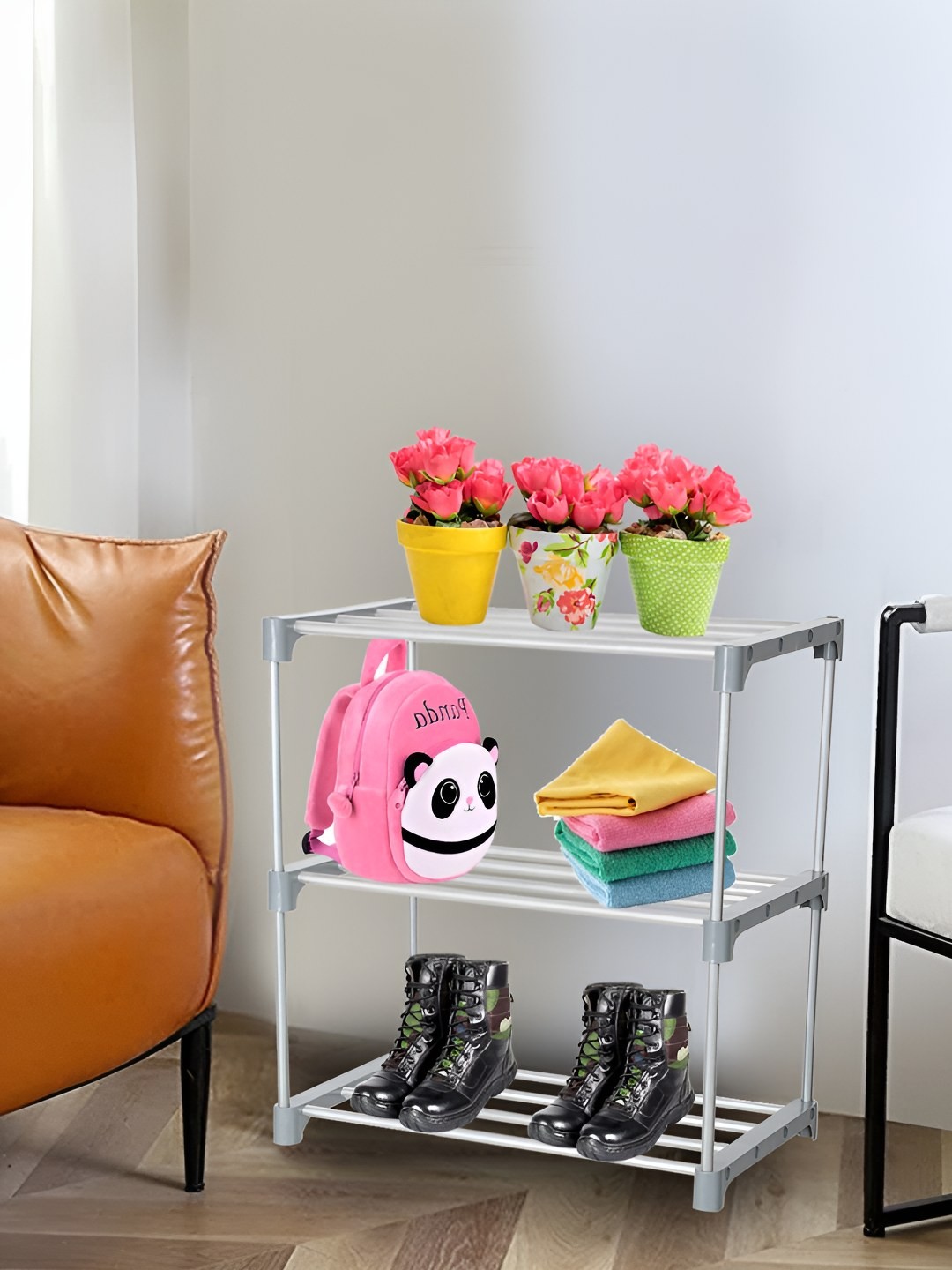 

Decent Hut Grey 3-Tier Rectangle Stainless Steel Shoe Rack