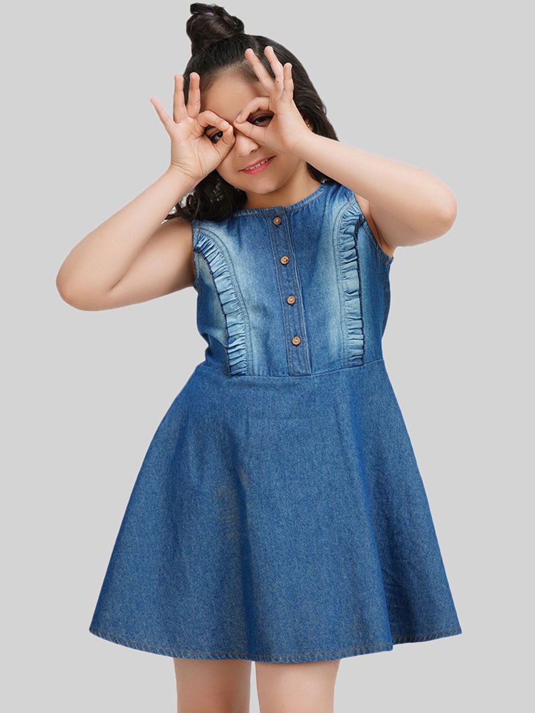 

BEING NAUGHTY Denim Fit & Flare Dress, Blue