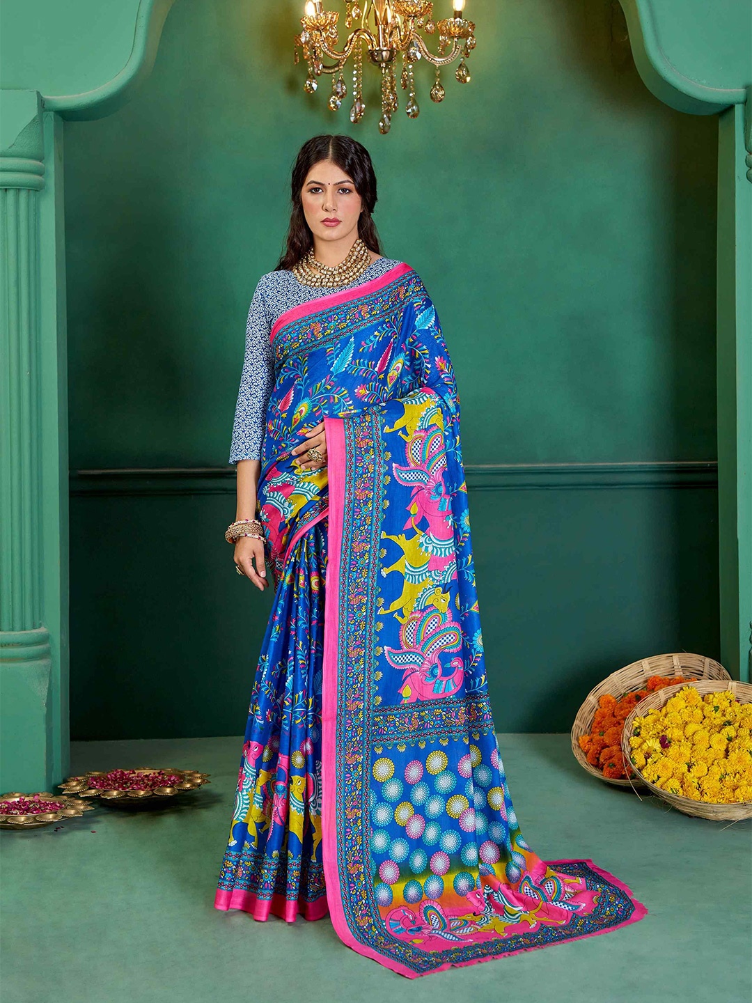 

HERE&NOW Printed Pure Cotton Saree, Blue