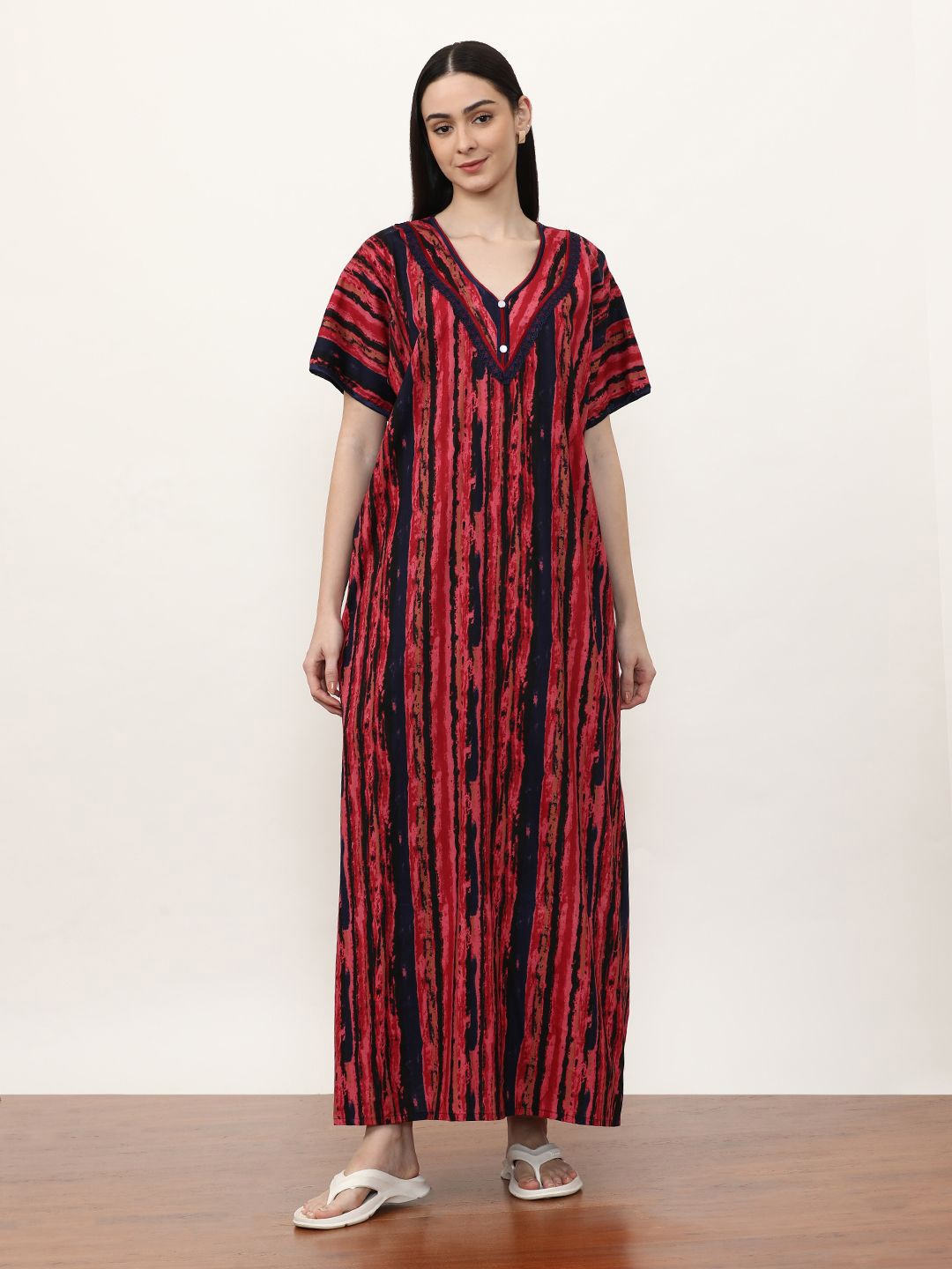 

Jaipur Kurti Printed Maxi Nightdress, Red