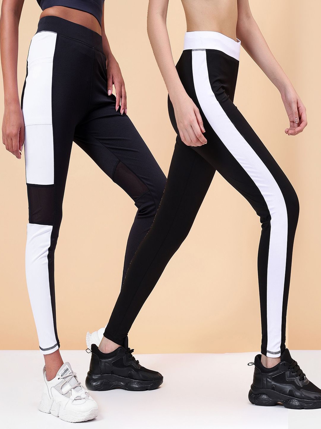 

KRONMENINEN Pack of 2 Skinny-Fit 4Way Stretchable Ankle-Length Gym Tights, Black