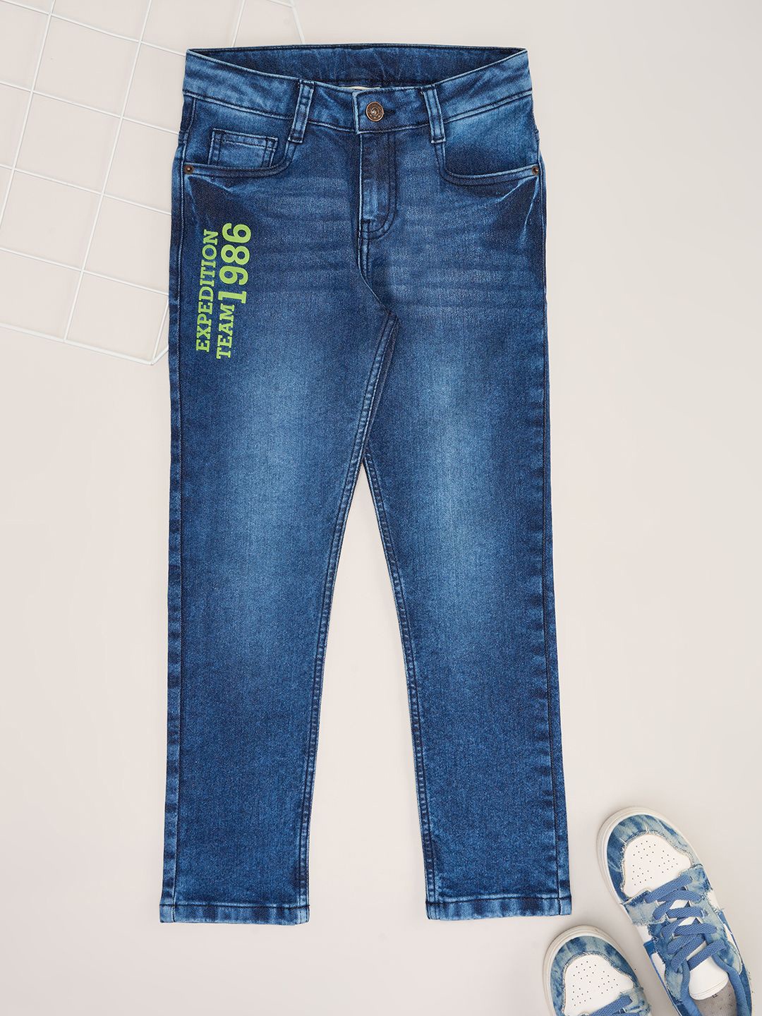 

Pantaloons Junior Boys Cotton Regular Fit Low-Rise Heavy Fade Jeans, Blue