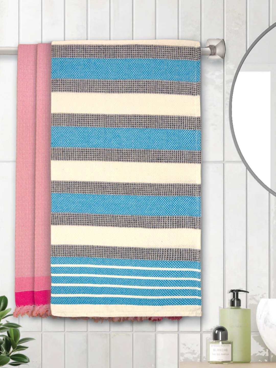 

Athom Living Blue & Pink 3 Pieces Cotton 210 GSM Bath Towel