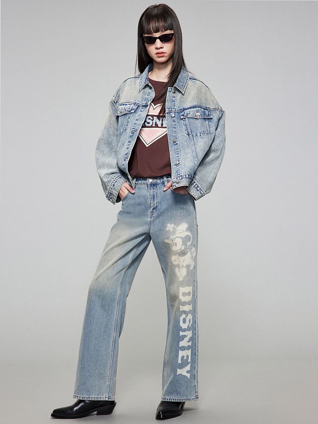 

H&M Motif-Detail Twill Trousers, Blue