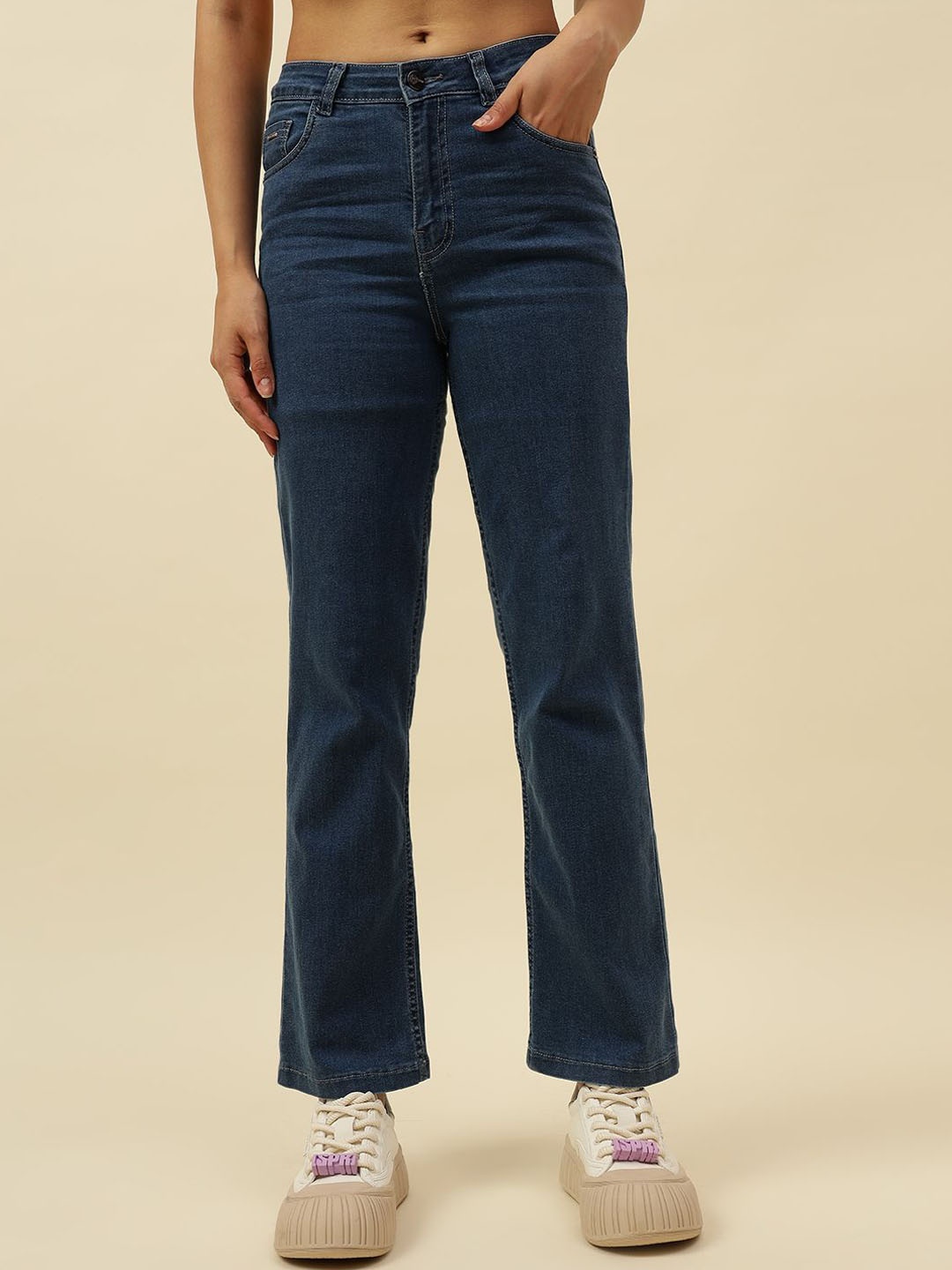 

Beatnik Women Cotton Lean Straight Fit High-Rise Stretchable Jeans, Blue