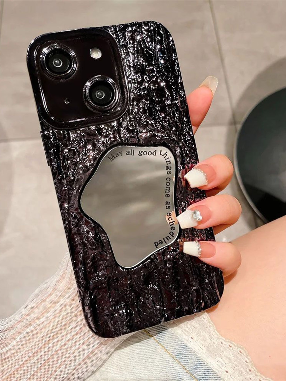 

Luxury Kase Conversational Printed iPhone 14 Plus Back Case Mobile Accessories, Black