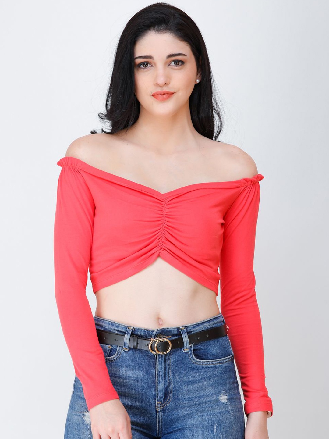 

SCORPIUS Off-Shoulder Crop Top, Coral