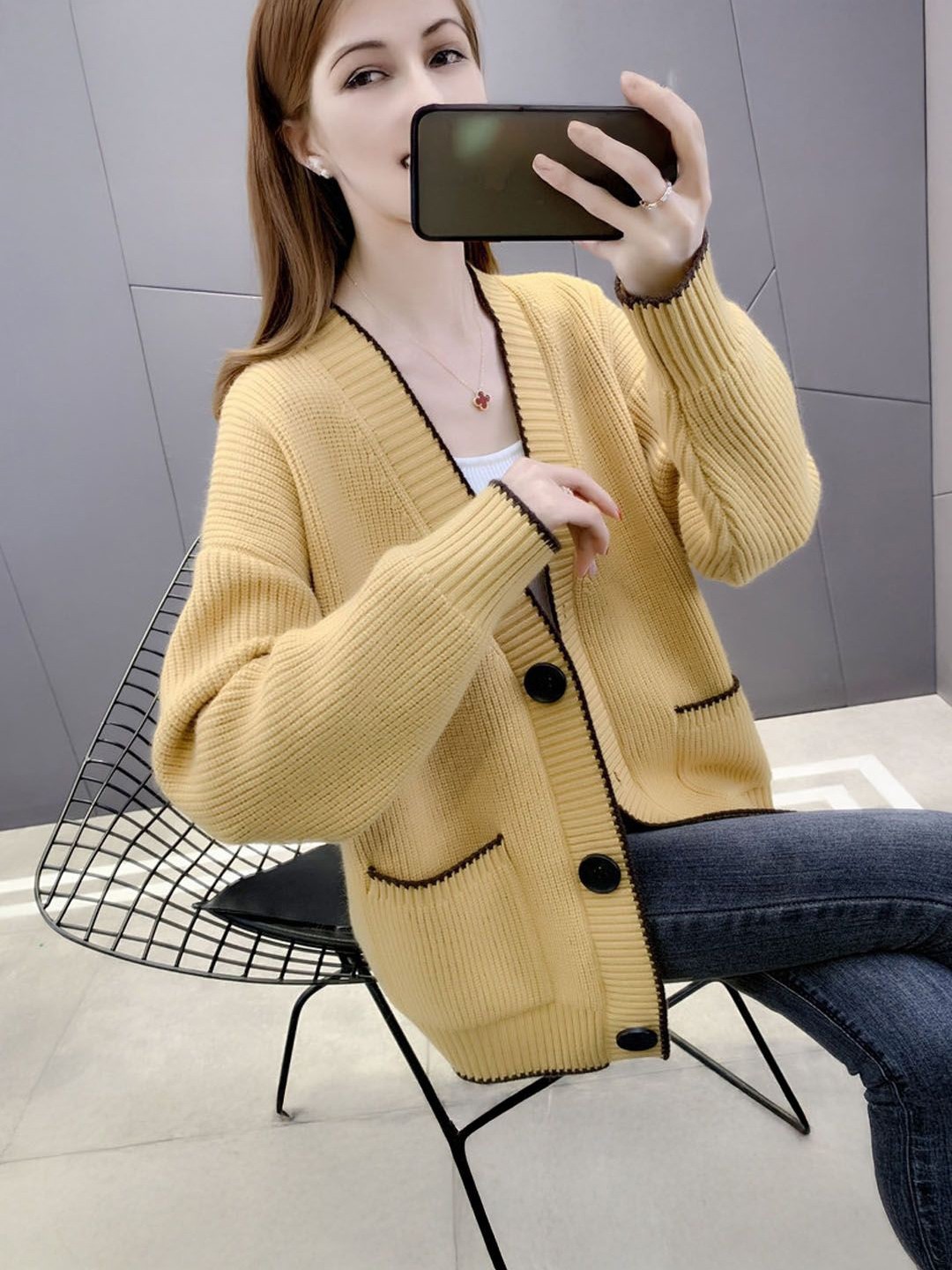 

StyleCast Women Cable Knit Woollen Cardigan, Yellow