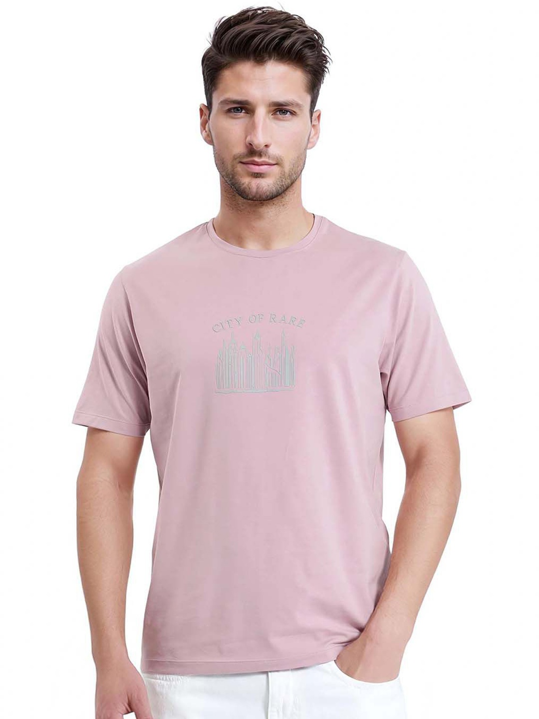 

RARE RABBIT Men Printed Applique T-shirt, Pink