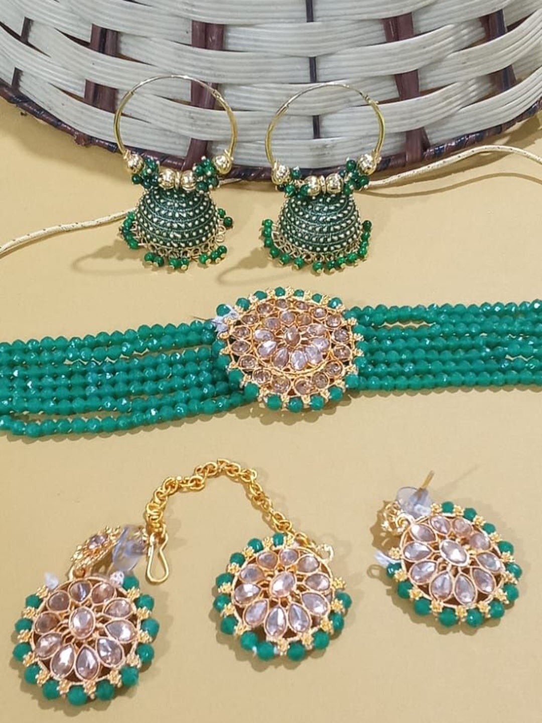 

JMBW INTERNATIONAL Gold-Plated Kundan Studded Jewellery Set