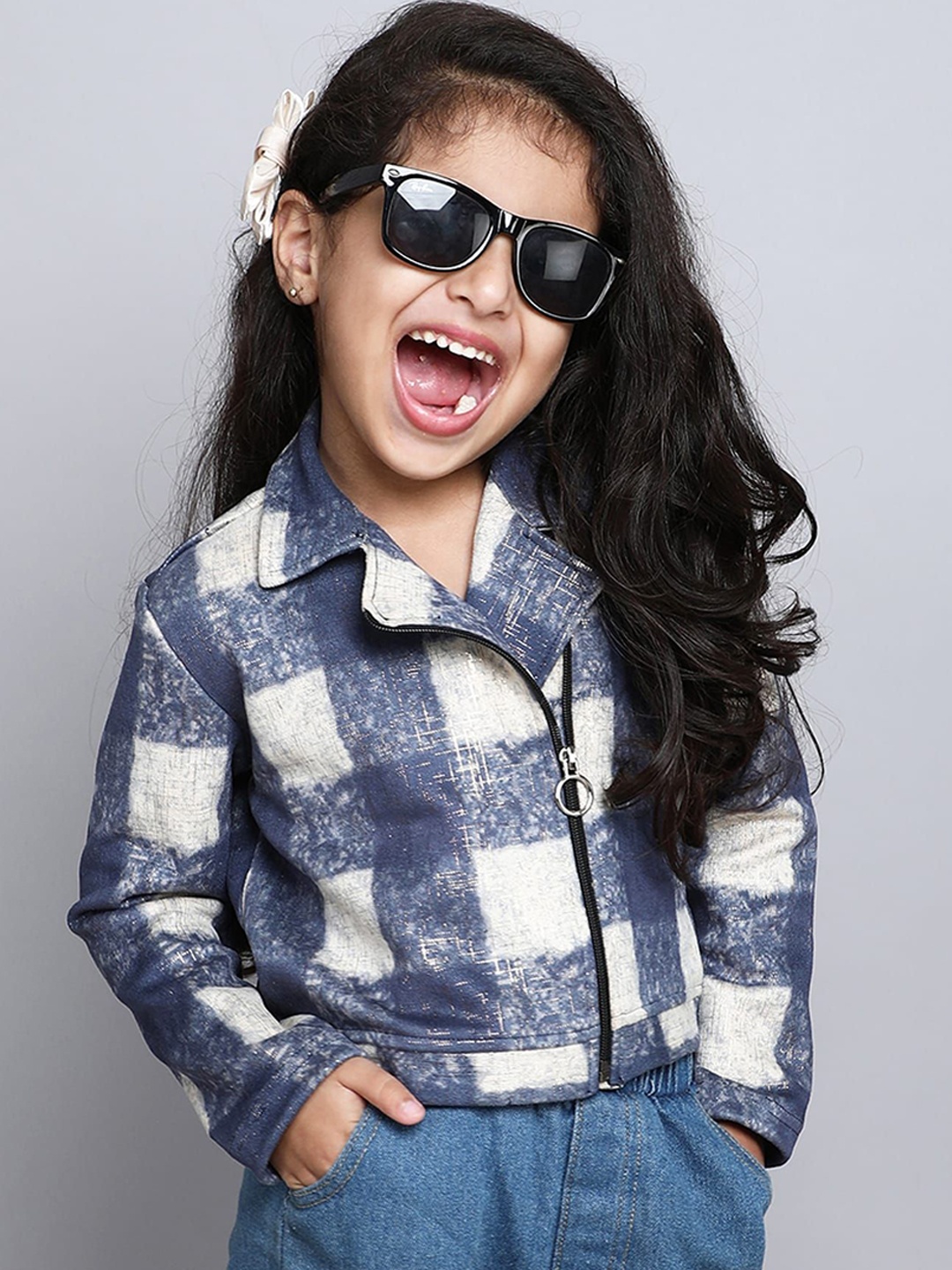 

taffykids Girls Floral Checked Polyester Water Resistant Crop Tailored Jacket with Patchwork, Multi