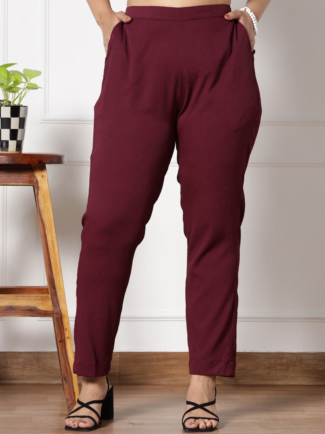 

LetsDressUp Women Comfort Easy Wash Pleated Trousers, Burgundy