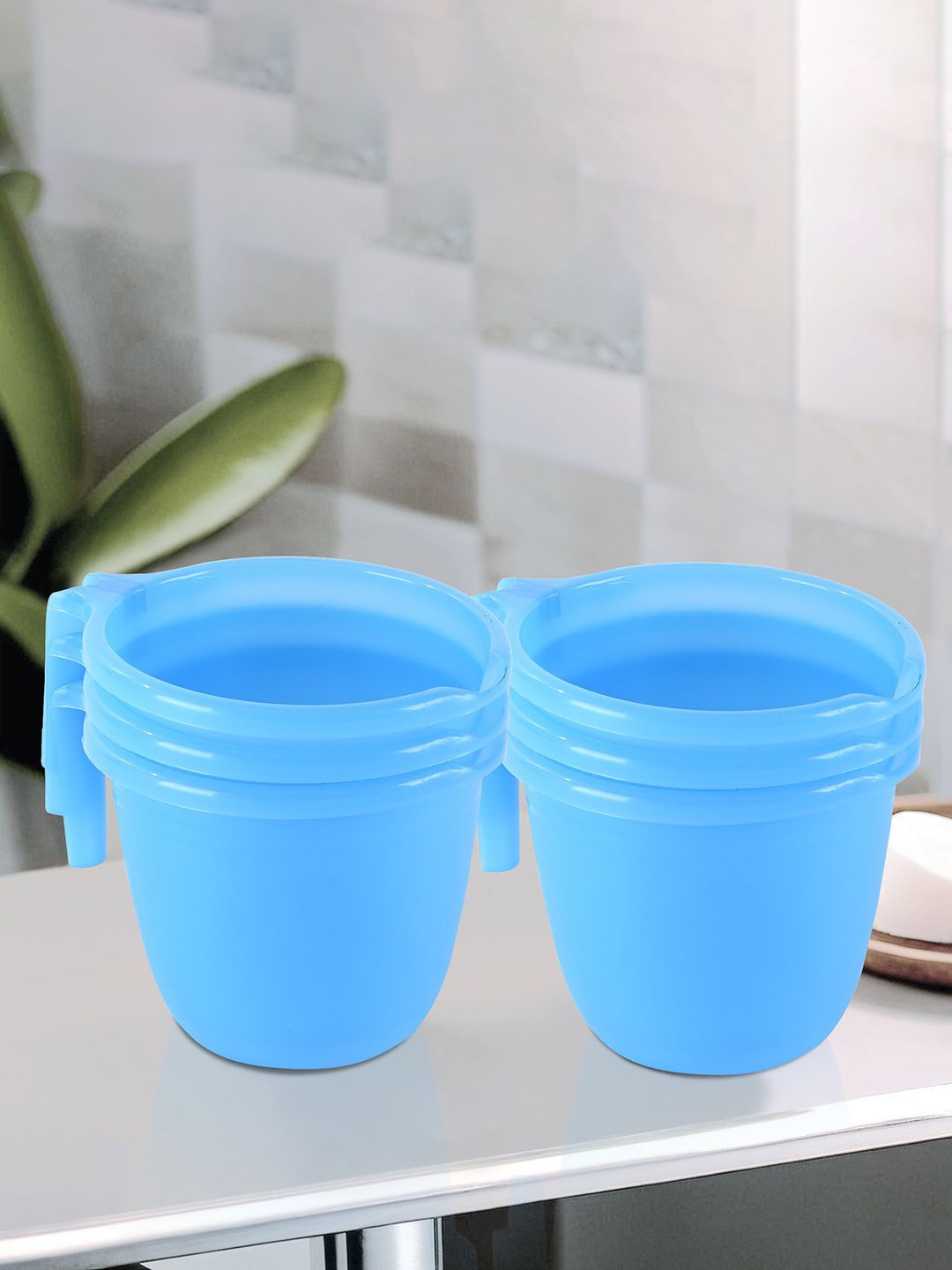 

Kuber Industries Blue 6 Piece Floral Multi-Functional Bathroom Mug- 1 ltr