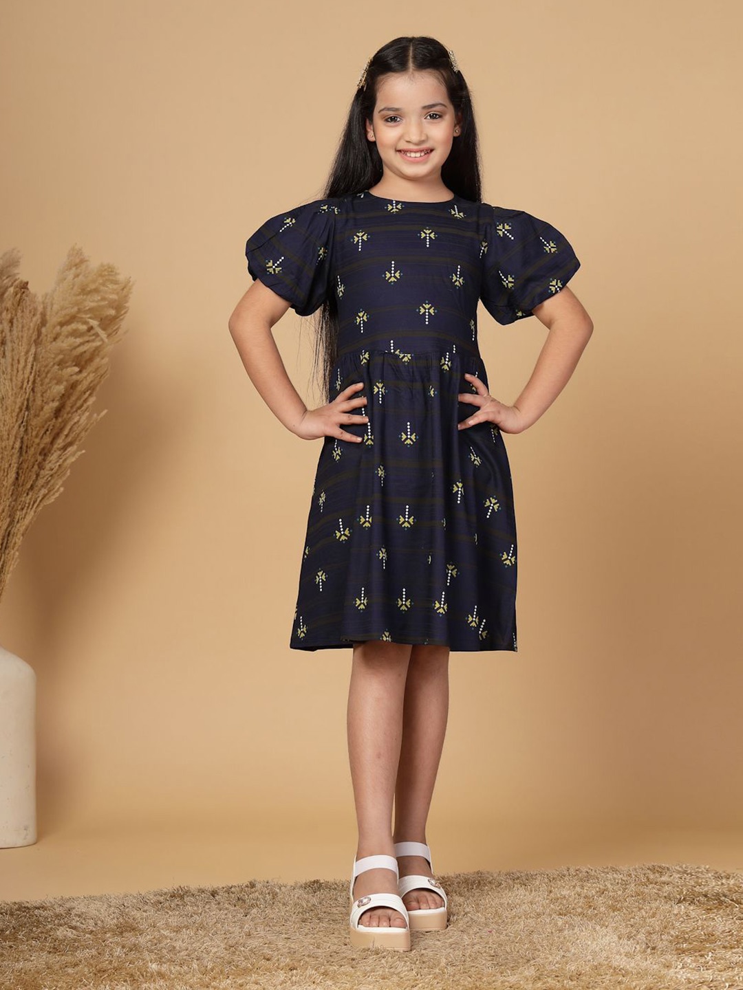 

Rue Collection Floral Print Puff Sleeve Fit & Flare Dress, Blue