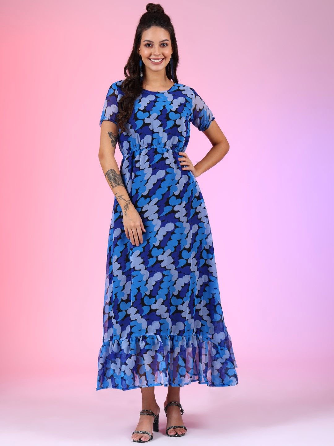 

Krunal Raiyani Print Crepe Fit & Flare Dress, Turquoise blue