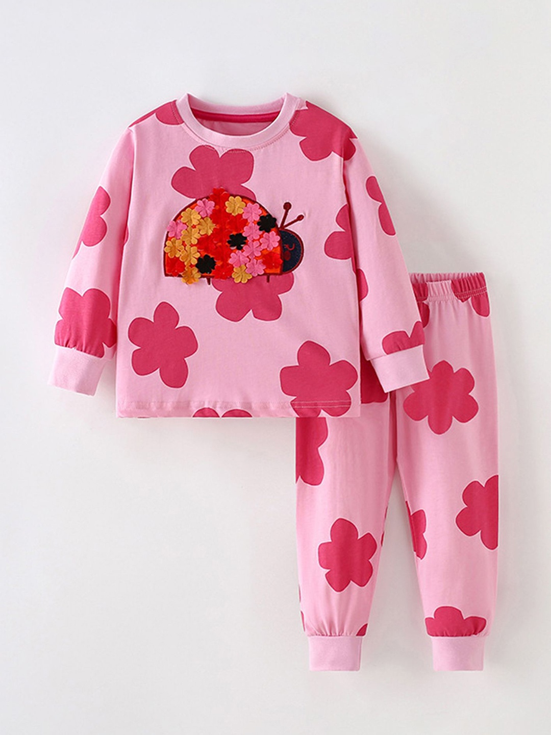 

LULU & SKY Girls Printed Night Suit, Pink