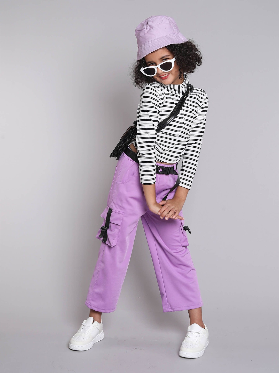 

taffykids Girls Striped Top with Trousers, White