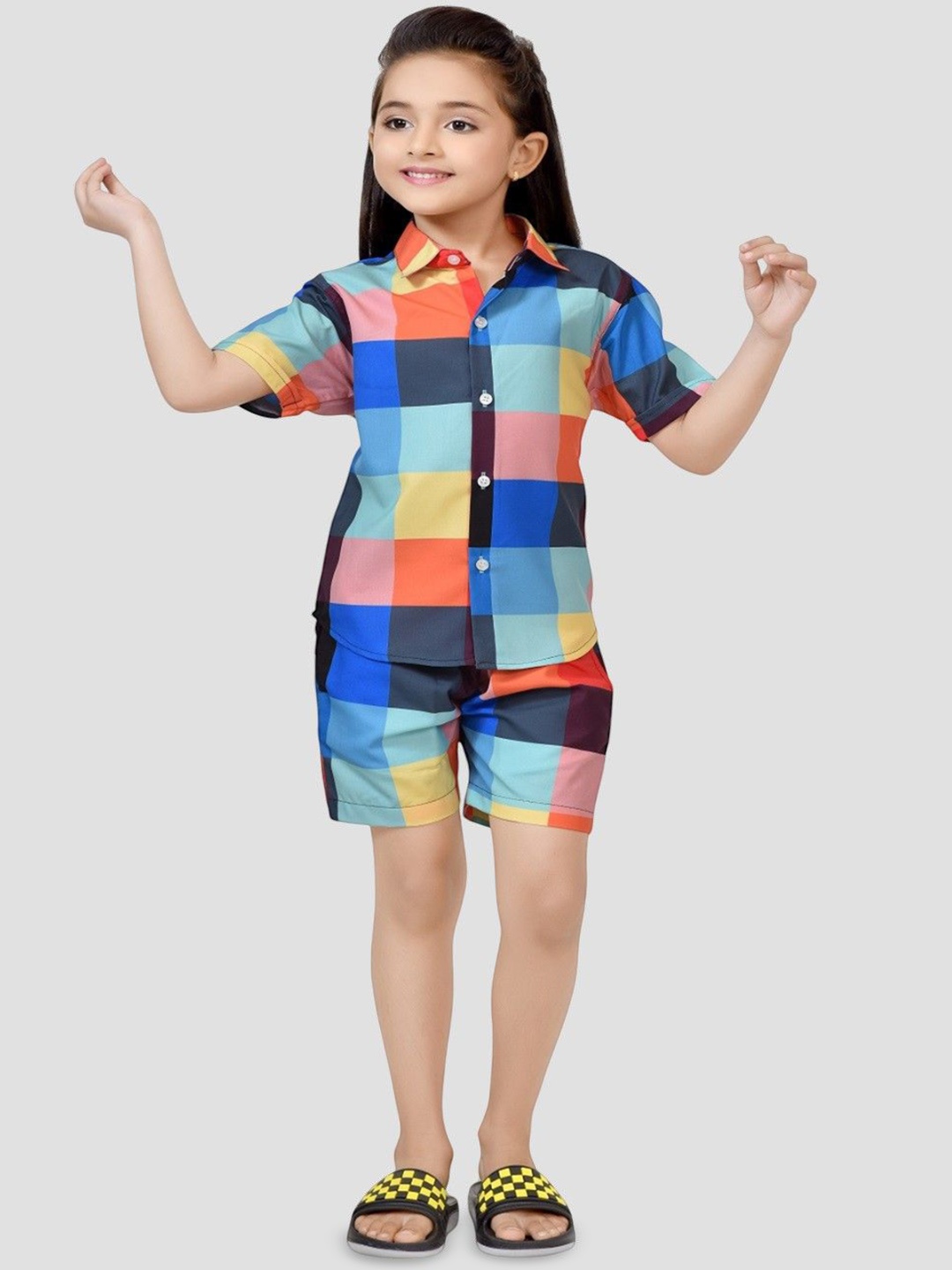 

BAESD Girls Printed Pure Cotton Shirt with Shorts, Blue