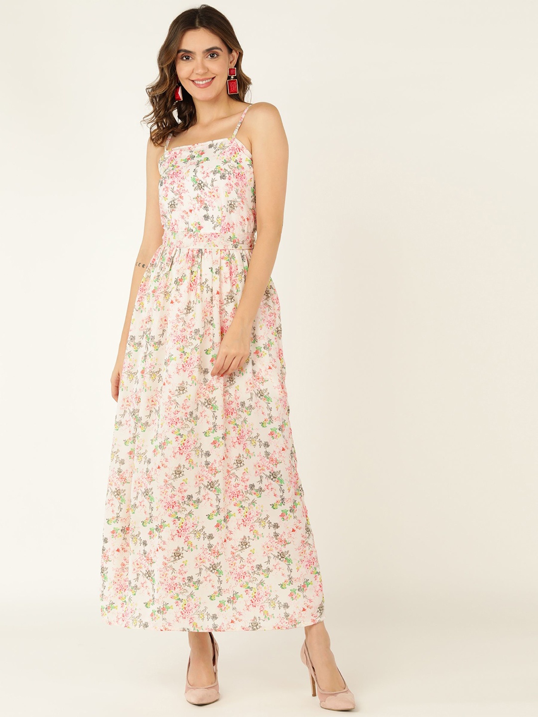 

DODO & MOA Floral Print Georgette Maxi Dress, White