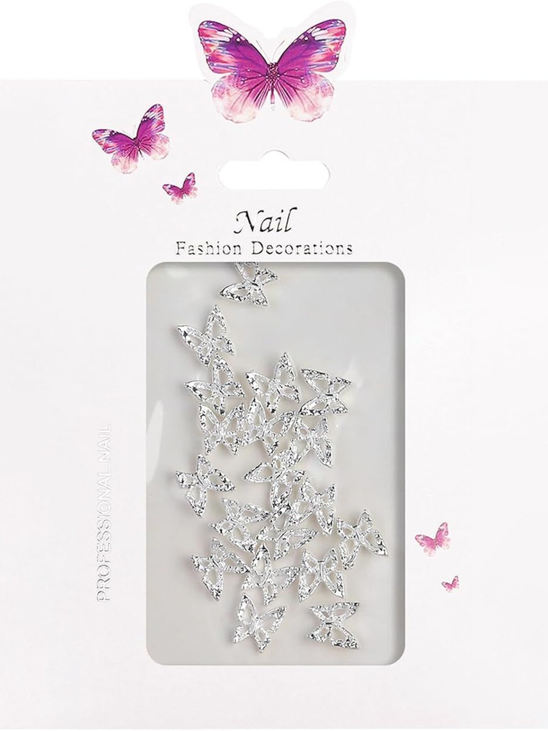 

The Pink Truck Set Of 20 Butterfly Shaped Nail Charms - K02, Silver