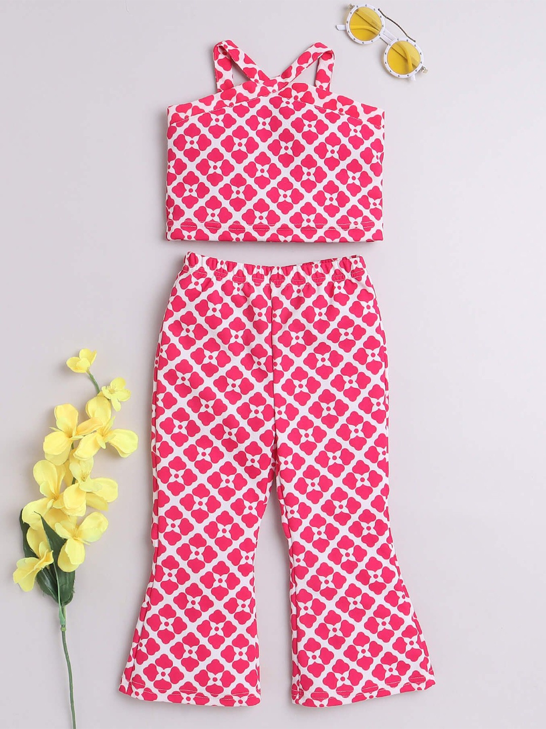 

taffykids Girls Printed Top with Palazzos, Pink