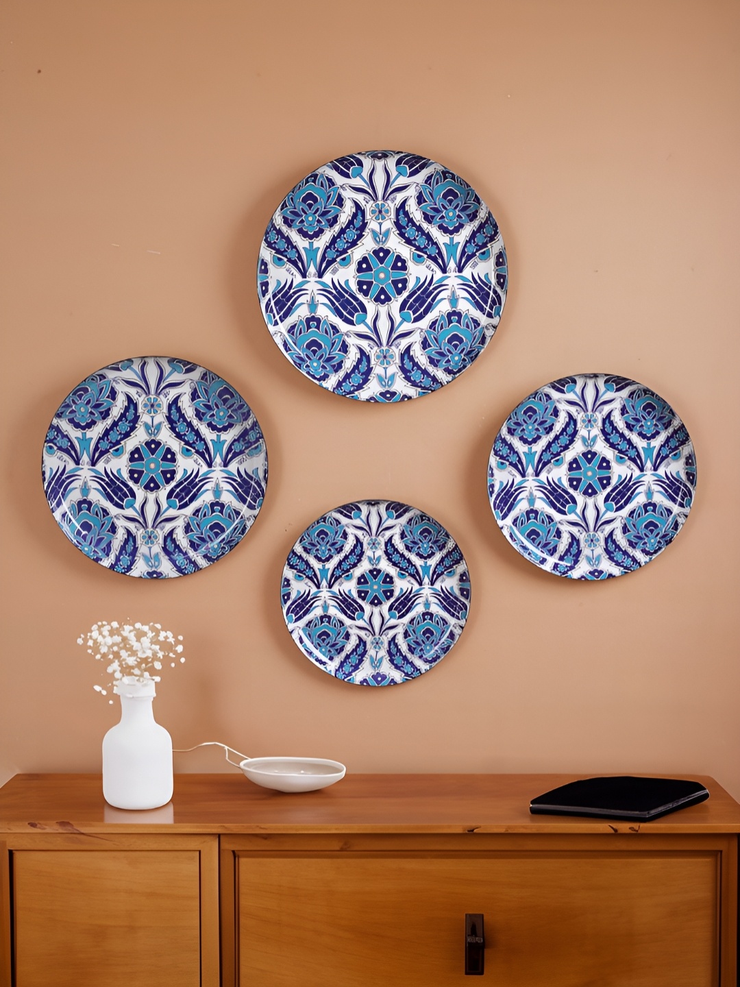 

Homspurts Blue & White 4 Piece Floral Printed Wall Art