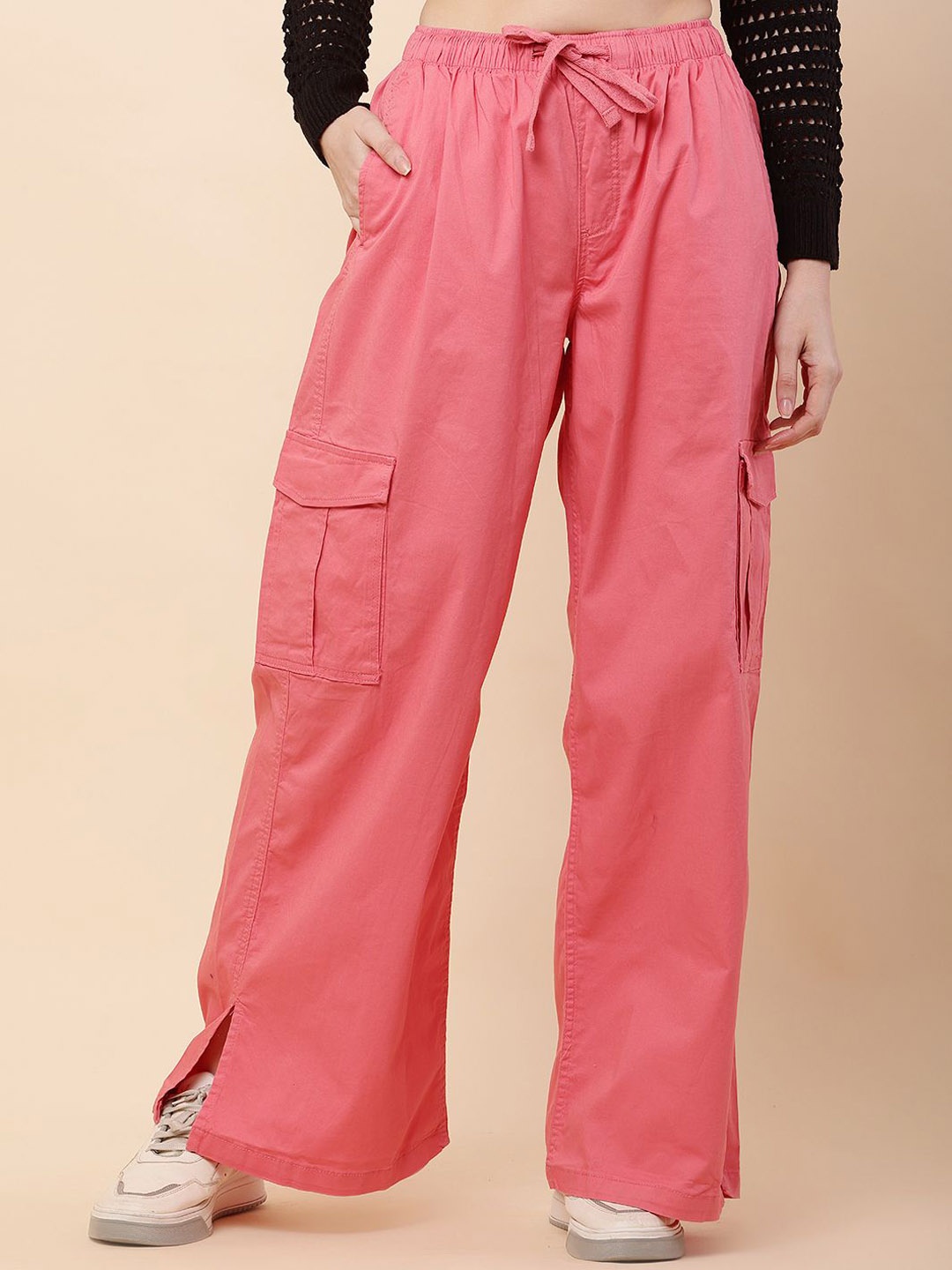 

NoBarr Women Cotton Mid-Rise Cargos Trousers, Pink