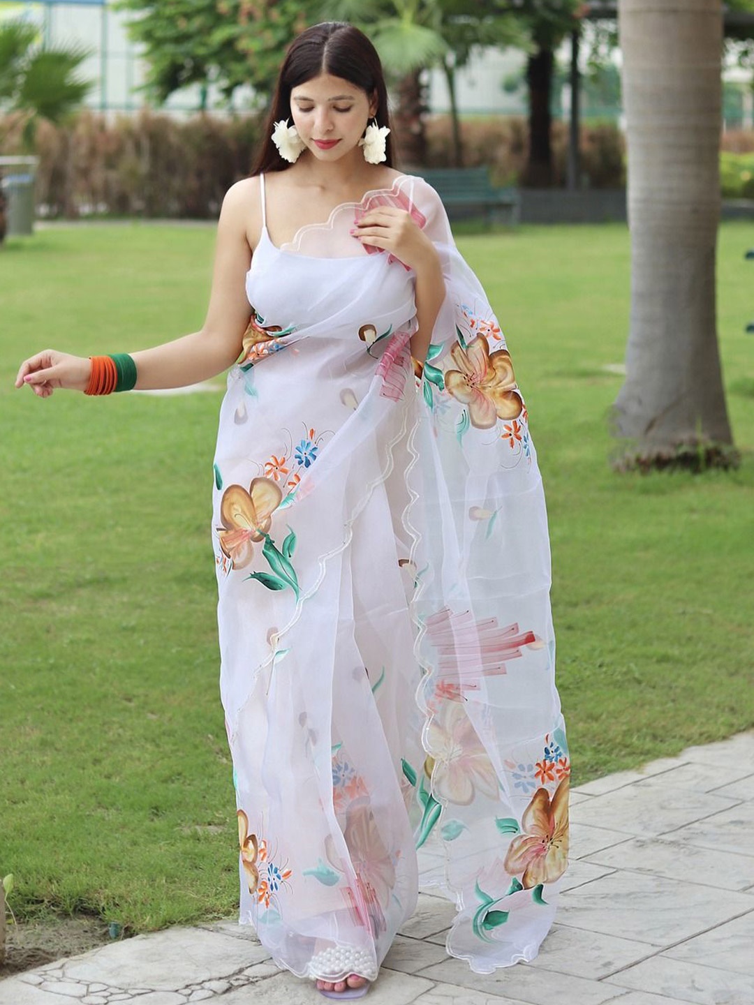 

Anouk Floral Organza Saree, White