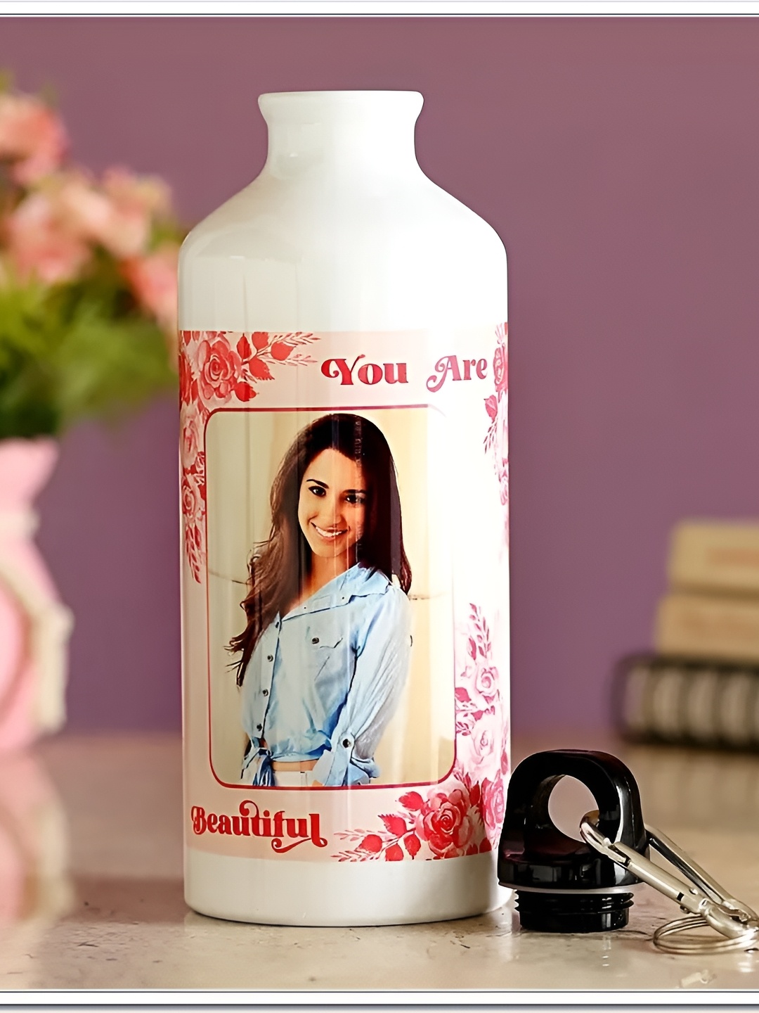 

fnp White & Pink Aluminium Typography Printed Water Bottle 650 ml