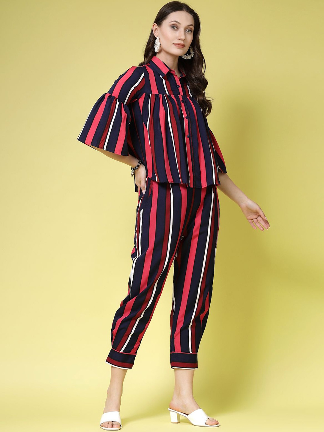 

BEING NAUGHTY Striped Shirt Collar Shirt & Trousers Co-Ords, Navy blue