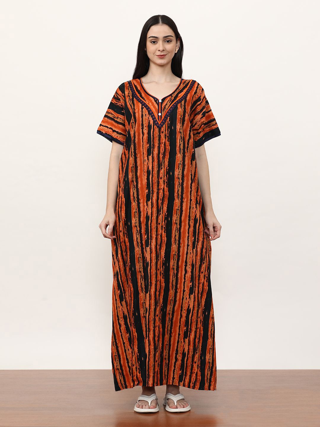 

Jaipur Kurti Printed Maxi Nightdress, Orange