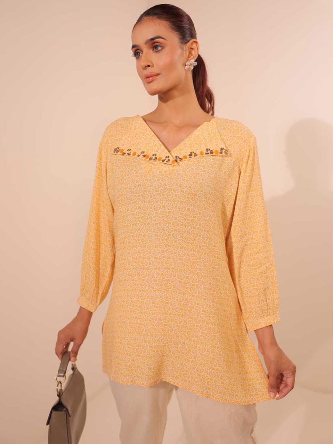 

Komarri U Women Printed Puff Sleeve Top, Yellow