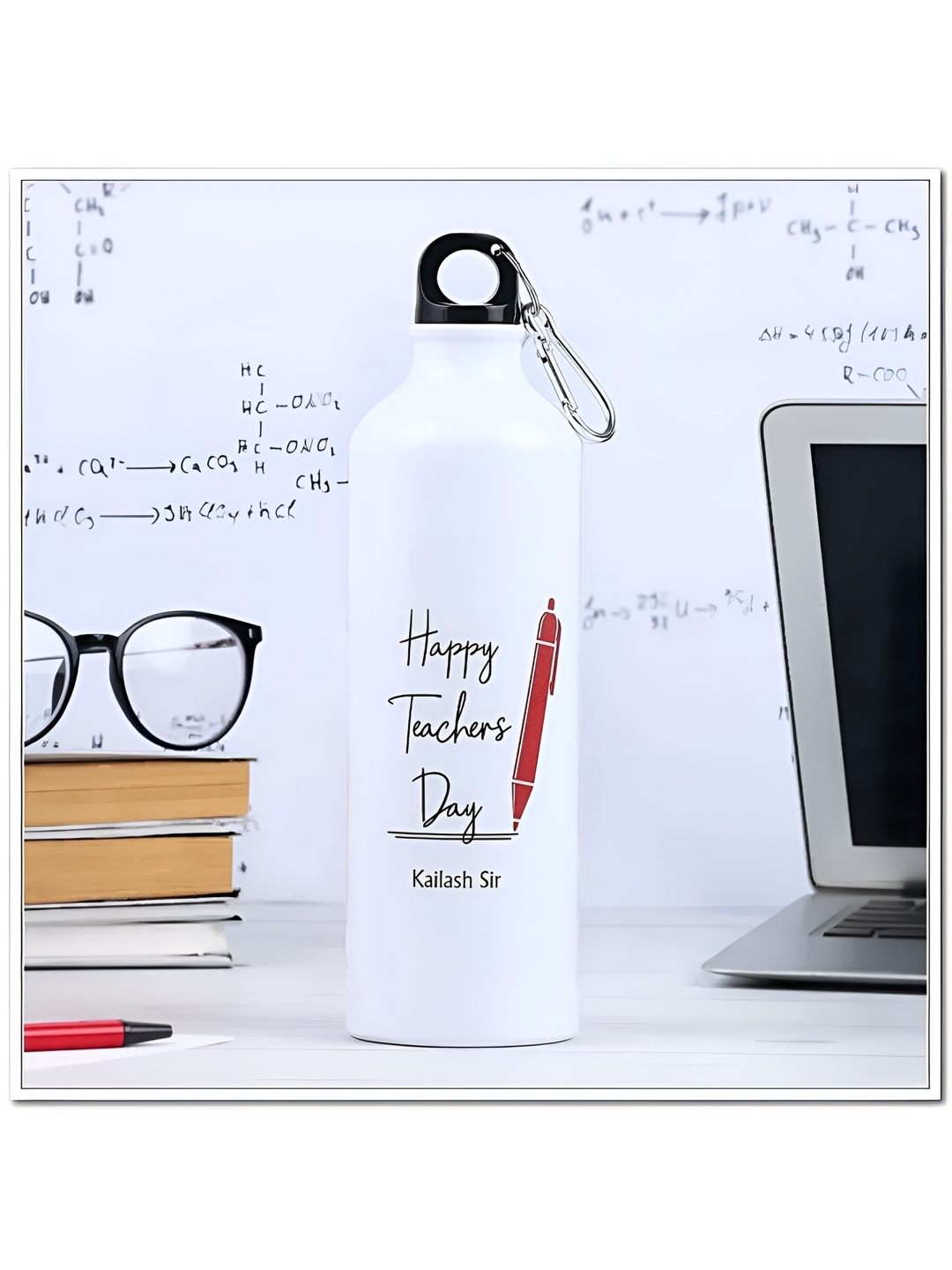 

fnp White & Black Aluminium Typography Printed Water Bottle 750 ml