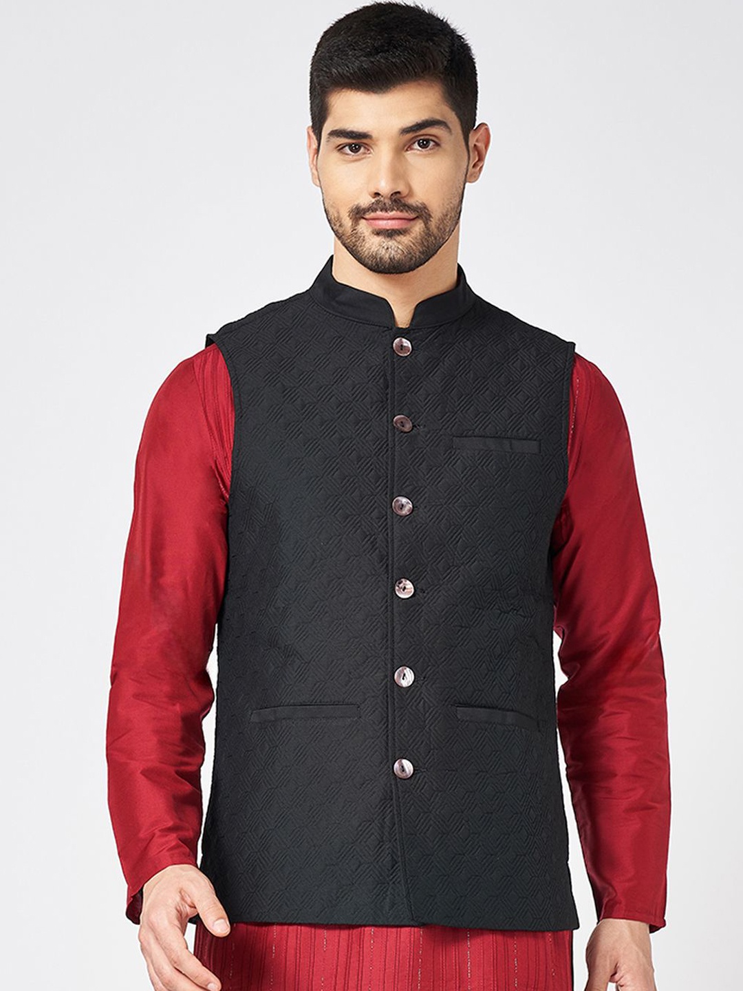 

indus route by Pantaloons Men Woven-Design Nehru Jacket, Black