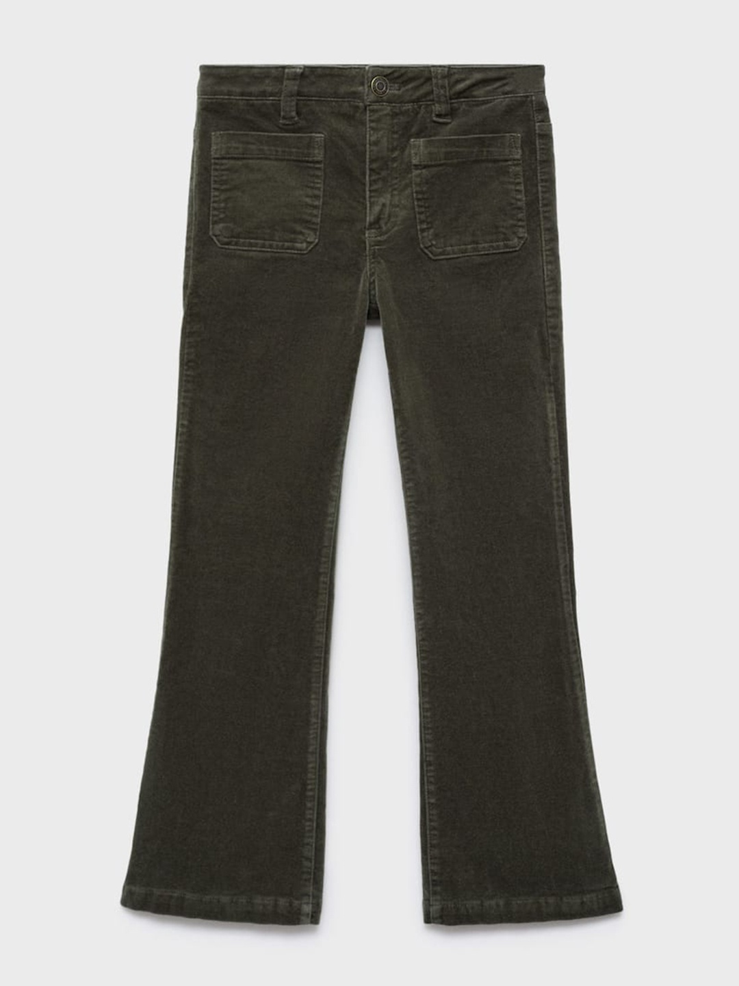 

Mango Kids Girls Velvet-Finish Flared Fit Bootcut Trousers, Olive