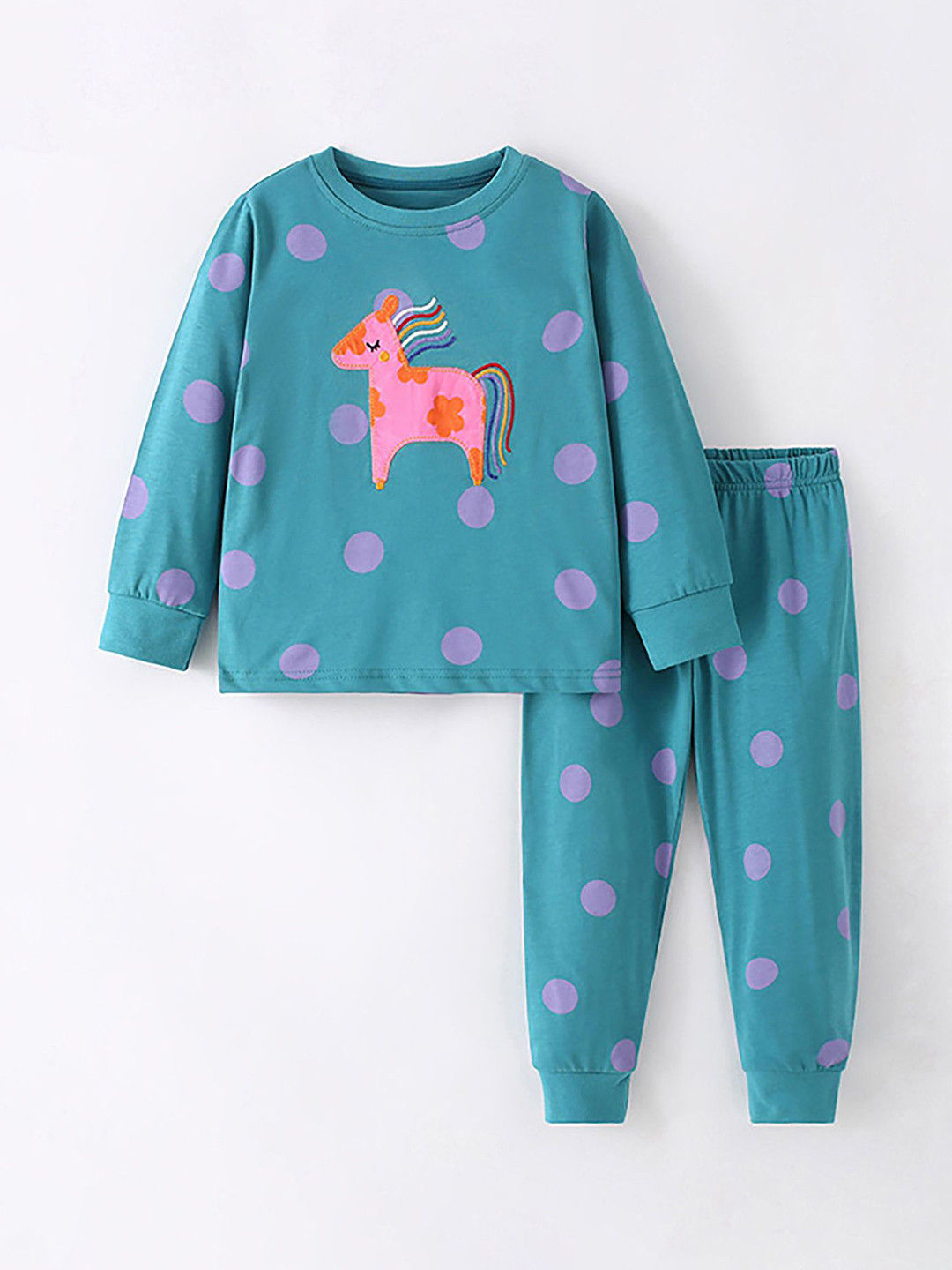 

LULU & SKY Infant Girls Printed Pure Cotton Night Suits, Green